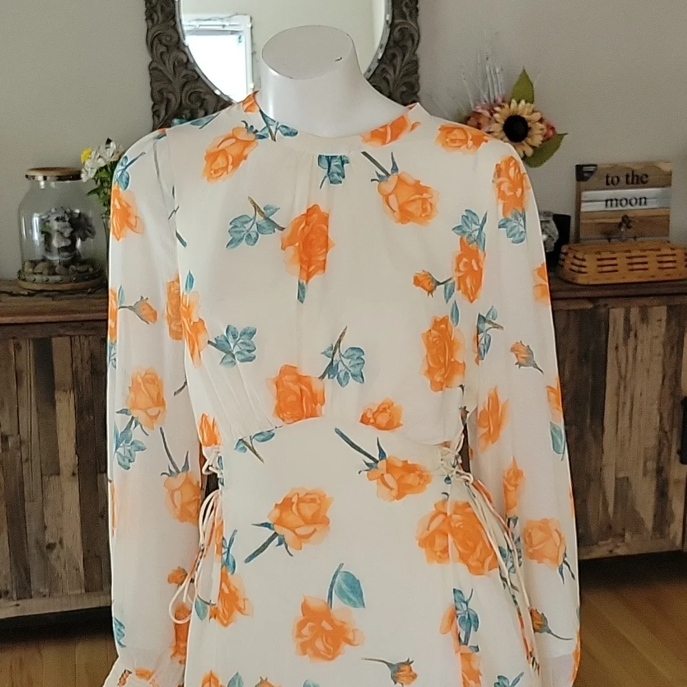 Free People Samantha Floral Print Long Sleeve Lace Up Mini Dress